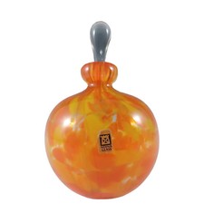 SIGNED Mdina Vintage Speckled Orange Glass Decorative Bottle