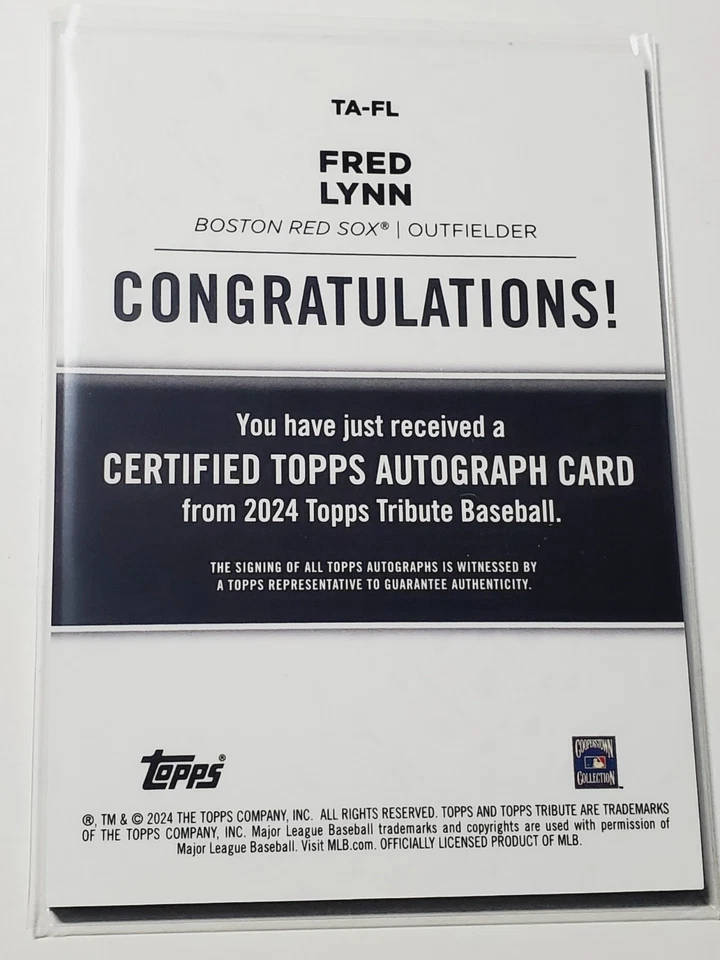 Fred Lynn 2024 Topps Tribute 19/150 Blue Autograph #TA-FL Auto Boston Red Sox - Image 4 of 4