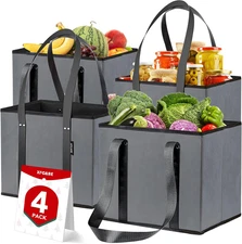 4 Pack Reusable Grocery Bags - Heavy Duty Reusable Shopping Bags with Box Shape