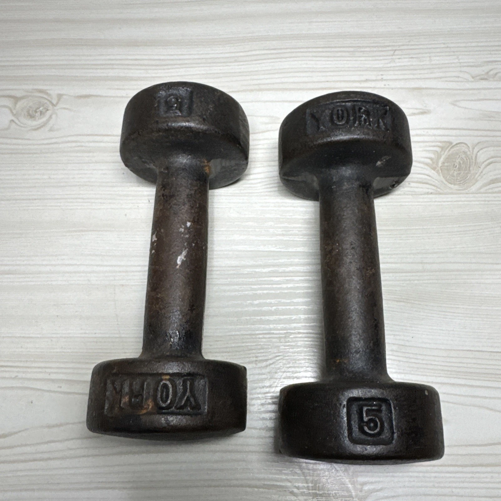 Vintage York 5lb Pre USA Roundhead Dumbbells