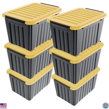72Qt Stackable Plastic Storage Bins with Lids & Latching Buckles - 6 Pack