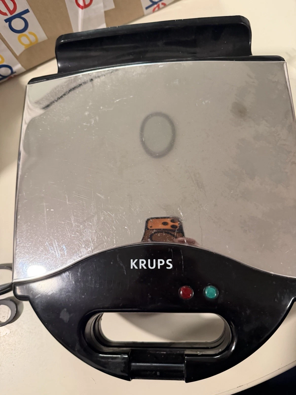 KRUPS #654 4-Slice Nonstick Belgian Waffle Maker Stainless Chrome Shiny & Clean!