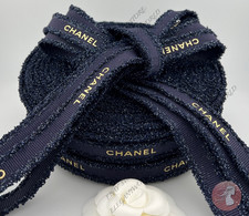 Chanel Navy With Gold Font Gift Wrap Ribbon 2 Yard / 6 Feet Width 3.4" 