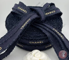 Chanel Navy With Gold Font Gift Wrap Ribbon 2 Yard / 6 Feet (Width 3.4")