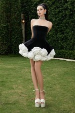 Mini Ball Gown 3d Rose Dress Women Party Dress Prom Short Dress Black White Dres