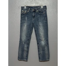 Miss Me Jeans Boyfriend Capri  JB1043P Distressed Blue Denim Women Size 28