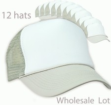 Wholesale Lot 12 Trucker Hats Grey White Gray Mesh Adjustable Snapback CAP dozen
