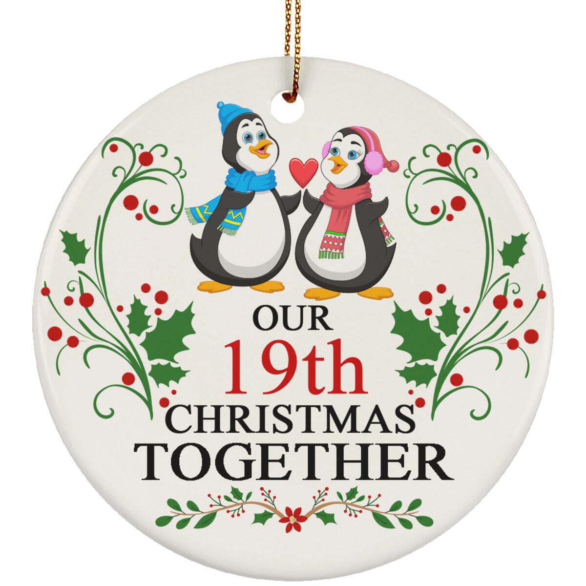 Funny Couple Penguin Ornament Gift 19th Wedding Anniversary 19 Years Christmas