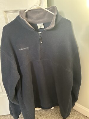 Mens COLUMBIA Quarter Zip Navy Blue Light Fleece Jacket Size Large Clean