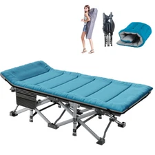 H&ZT Adult Folding Cots Camping Bed Outdoor Military Cot With Mattress Pad