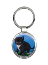 Cat : Gift Round Keychain Cute Animal Kitten Funny Friend Flowers