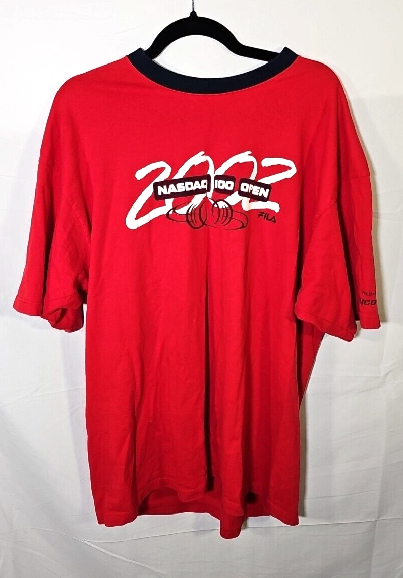 T shirt aperta 2002 Nasdaq 100 taglia XL FILA tennis vintage rossa