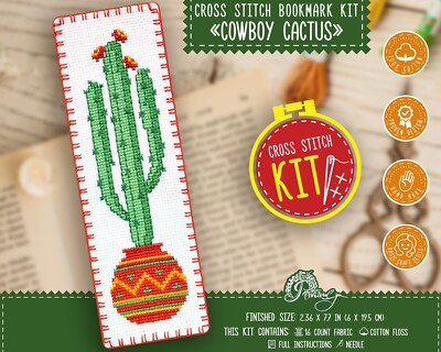 Cowboy Cactus Cross Stitch Bookmark Kit Easy Counted Pattern DIY Embroidery  Kit | eBay