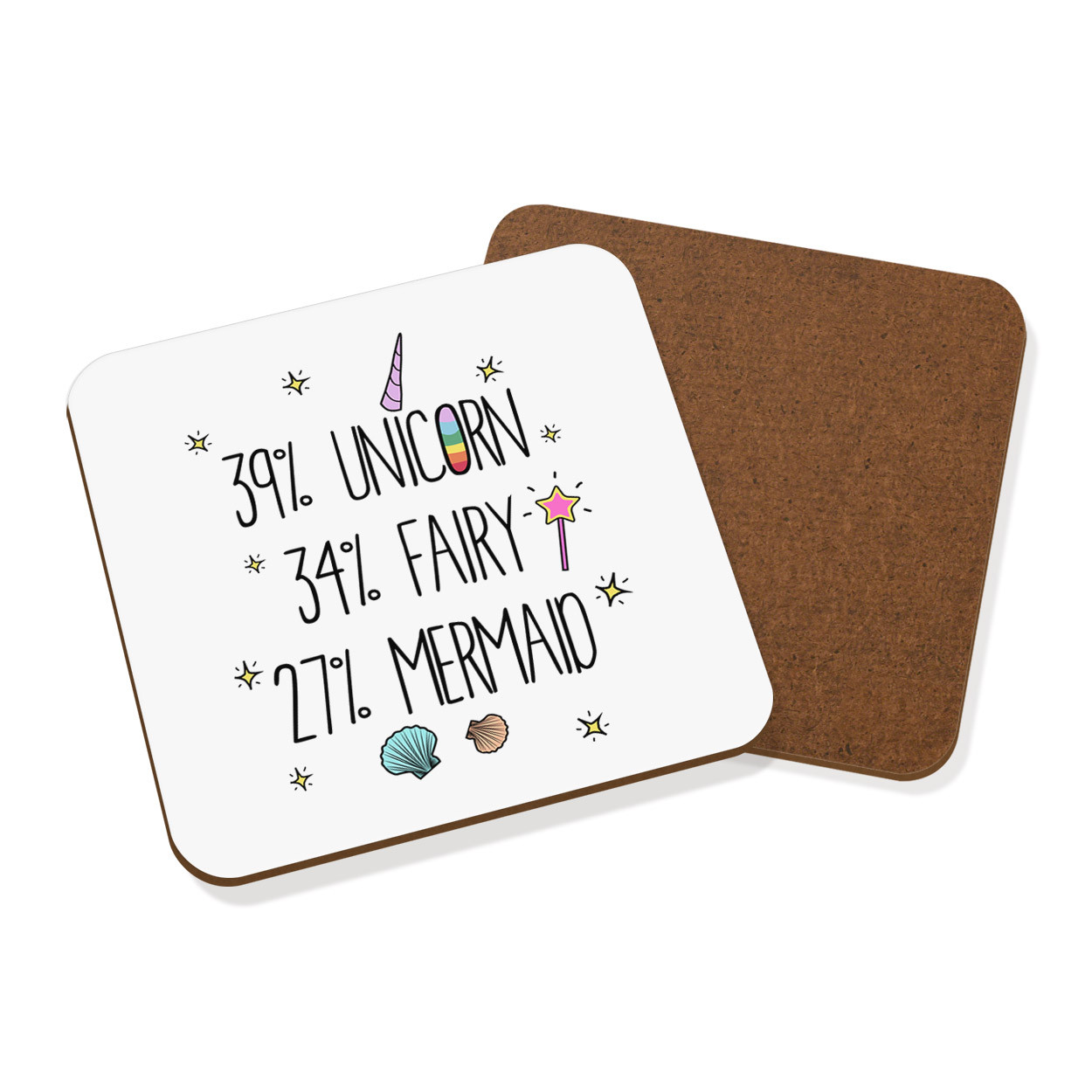 39% Unicorn 34% Fairy 27% Mermaid Coaster Drinks Mat - Funny