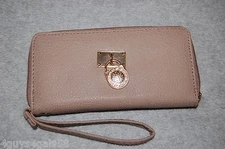 WRISTLET WALLET 7.5x4" Purse BEIGE TAN Zip Close 8 CARD SLOTS Coin Pocket