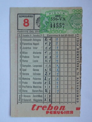 TOTOCALCIO CARD PLAYED 1957 competition 8 football Zenit Modena Novara