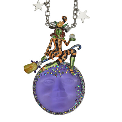 Kirks Folly CERCI 50mm  GODDESS SEAVIEW MOON WITCH ORNAMENT silvertone Halloween