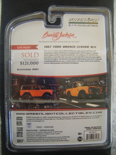 GREENLIGHT BARRETT-JACKSON SERIES 10 1967 FORD BRONCO CUSTOM SUV - Picture 3 of 3