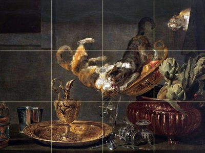 TUSSLING CATS ON A TABLETOP Tile Mural Kitchen Bathroom Wall Backsplash 24x18