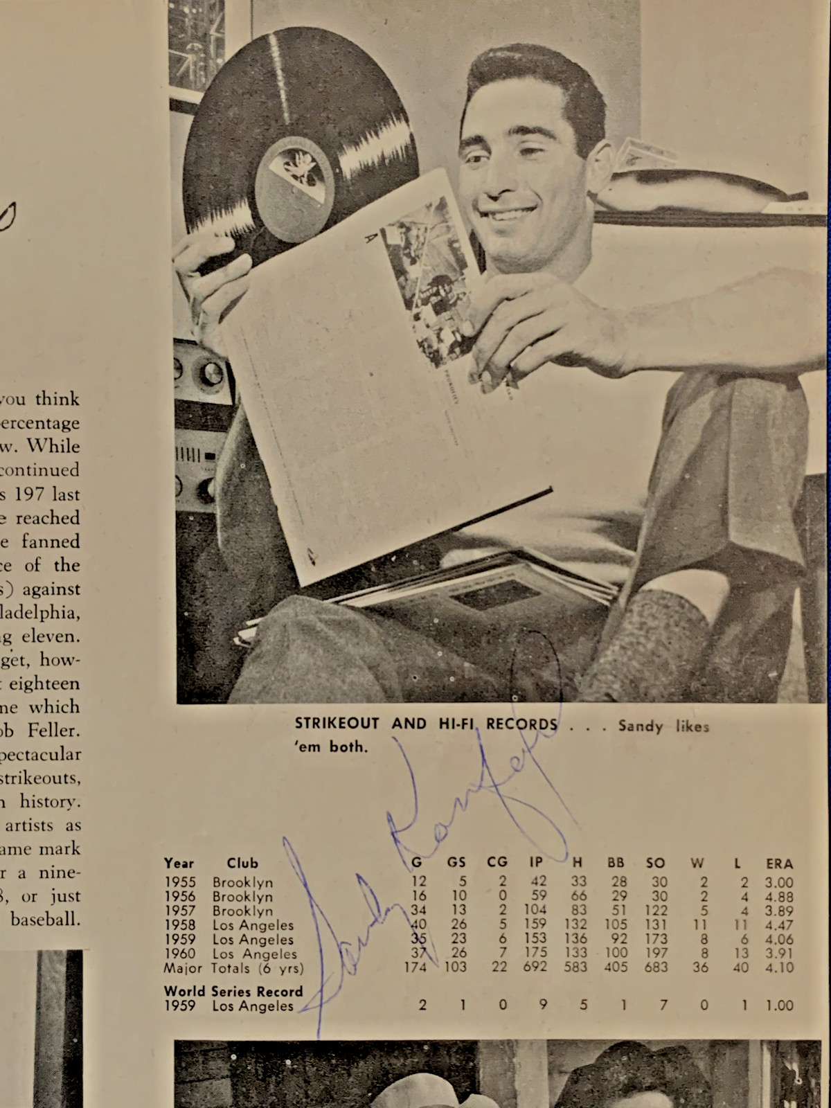 Sandy Koufax Autographed Yearbook photo 7.5x10 Los Angeles Dodgers PSA/DNA