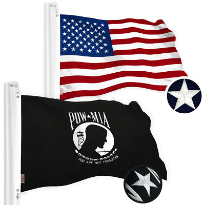 USA American Flag & POW MIA Flag 4x6 FT Emb Spun Polyester by G128