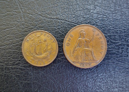 Penny & Half Penny 1945 de Gran Bretaña en muy buen estado/xf - Imagen 2 de 2