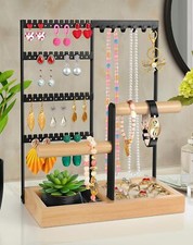 Jewelry Holder Organizer 4-Tier Earring Holder with 48 Holes 6 Hooks Necklace...