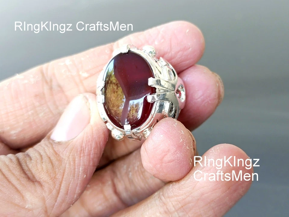 Красное мужское кольцо Aqeeq с натуральным йеменским камнем акик серебро 925 пробы агат мужское кольцо - Изображение 2 из 4