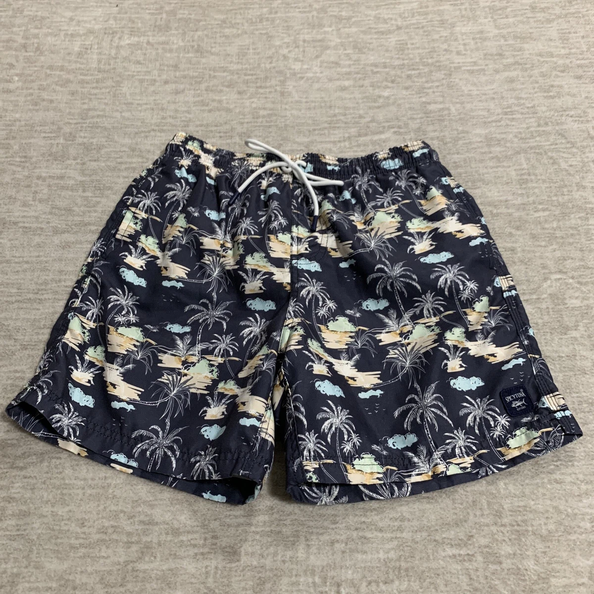 Spicy Tuna Swim Trunks Shorts Mesh Lining Palm Trees Blue Mens