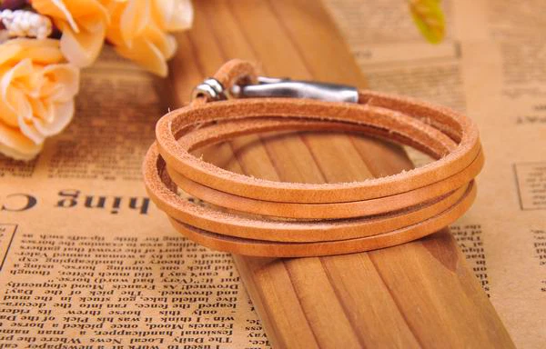 G234 Beige Tostado Genial Cierre de Gancho Elegante Multi-Envoltura Cuero Pulsera Puño Para Hombre NUEVO Foto 4 de 4