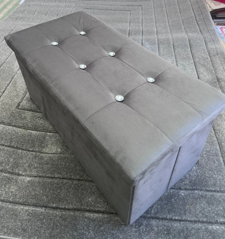 Storage Box Crushed Velvet Diamante Ottoman Folding Foot Stool Seat or Benches - Image 2 of 4