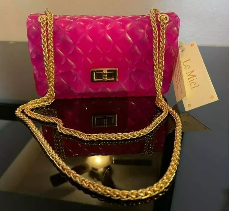 Le Miel Gel Hot Pink Tote Gold Chain Purse/Shoulder Bag