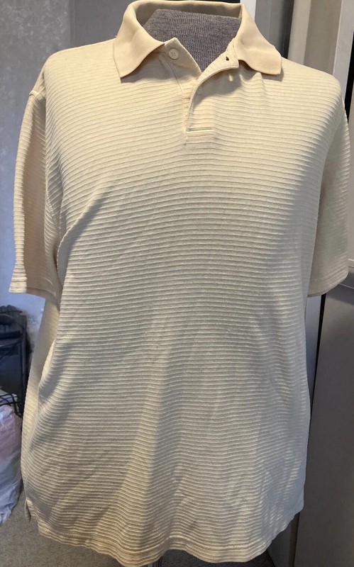 Van Heusen Shirt Mens Size L Polo Yellow Short Sleeve Cotton Poly Pique Stripe