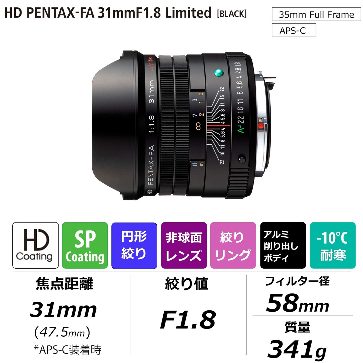 PENTAX HD PENTAX-FA 31mm F1.8 Limited Black Single Focus