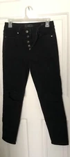 Rewash Women Juniors 5/27 Black Distressed Button Fly High Rise MOM Jeans Used