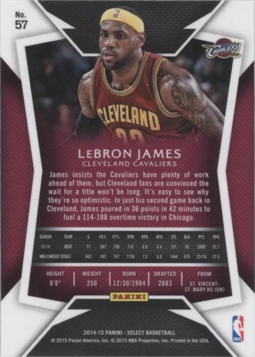 2014-15 Panini Select - LeBron James #57 for sale | eBay