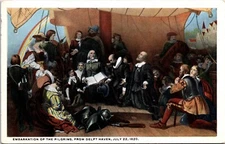 Postcard Embarkation of Pilgrims from Delft Haven 1620 - Painting  by Weir
