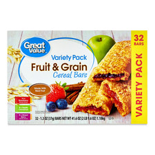 Great Value Fruit  Grain Cereal Bars, Variety Pack, 1.3 oz, 32 Count