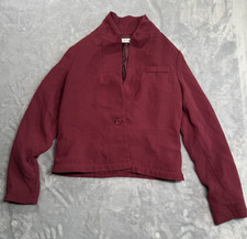 JustFab Cropped Blazer Jacket Women Small Maroon Single Button Convertible Zip