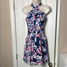 Express Floral Halter Neck Dress - Blue and Pink