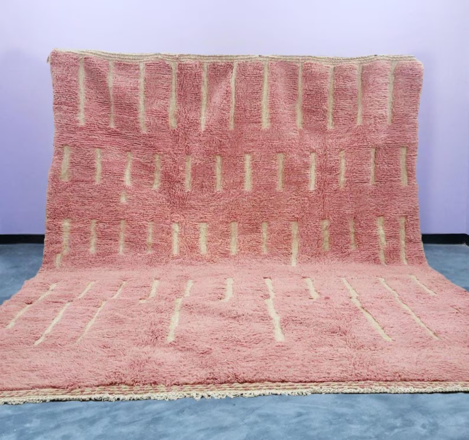 Color Rose Pink Moroccan Berber Beni Ourain Wool Rug Handmade Design Carpet Rug