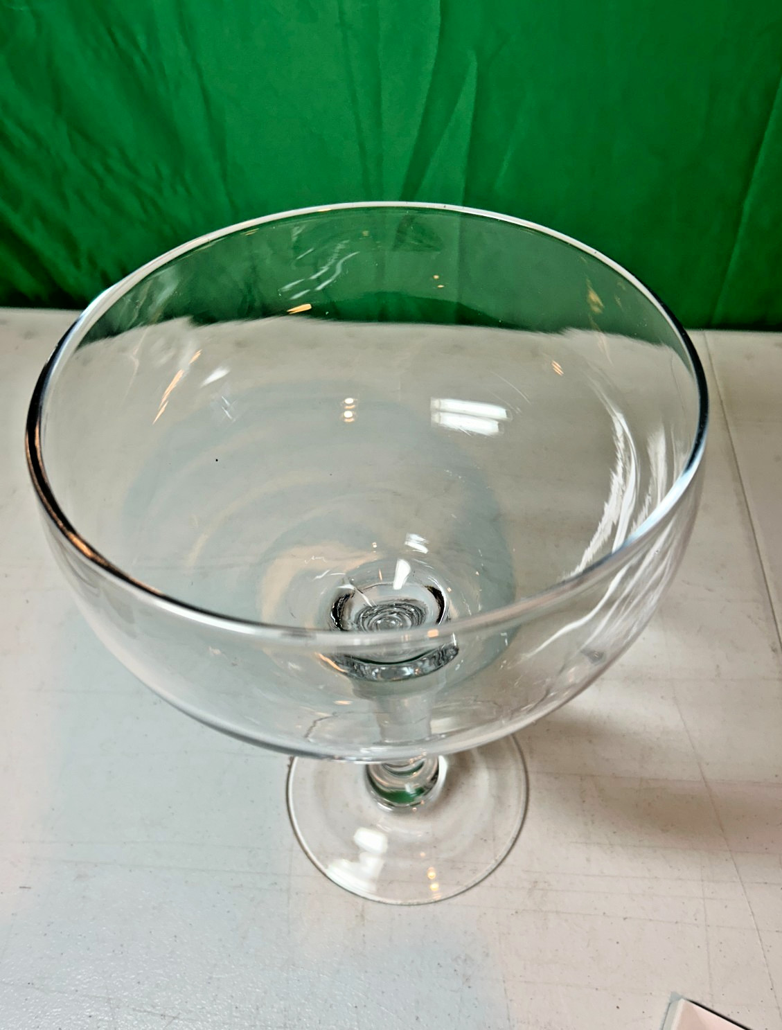 Jumbo Margarita Martini Stemmed Glass 10.5" t, Manganese Glow under 365nm light