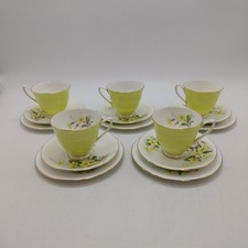 5 x Royal Albert Yellow Primrose Bone China Side Plate, Saucer, Teacup Trios