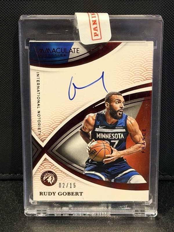 2024-25 Immaculate Rudy Gobert International Notoriety Auto Red /15 SP : 02/15
