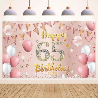 Bannière de 65e anniversaire pour homme et femme, bannière de fond de fête dé... - Photo 1/4