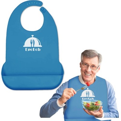 EpoBob Silicone Adult Bibs with Crumb Catcher, Washable One Size, Deepblue