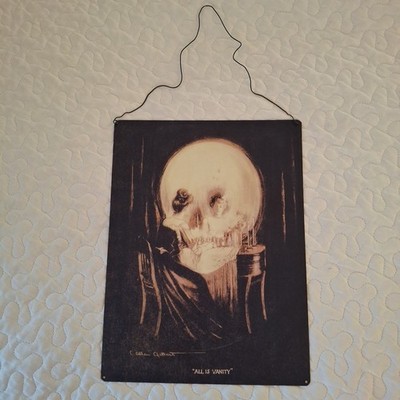 All is Vanity C Allan Gilbert Gothic Metal Decor Halloween Decor 12x9'' Skull