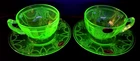 New Listing2 Vintage Anchor Hocking Ballerina Cameo Green Depression Cups & Saucers Labels