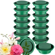 16 Packs Floral Foam Rounds in Bowls DIY Flower Arrangement Kit Green Round W...