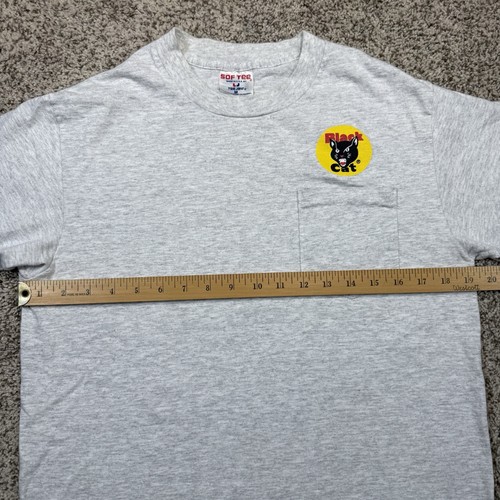 Vintage 90s Black Cat Fireworks John Adams Pocket T-Shirt Tee-Jays Size S/M USA - Picture 7 of 8